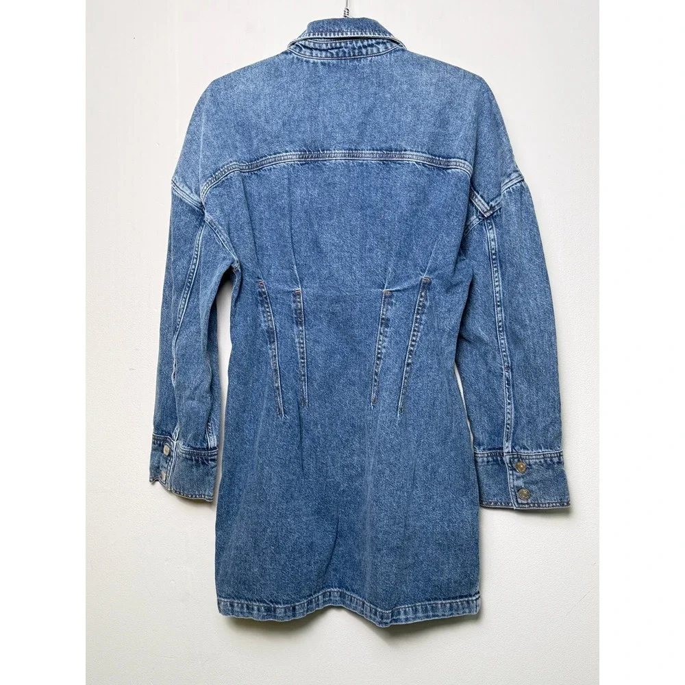 Reformation Roxanna Cinch Waist Denim Mini Dress‎ Blue Button Front Size 6 - Picture 8 of 9